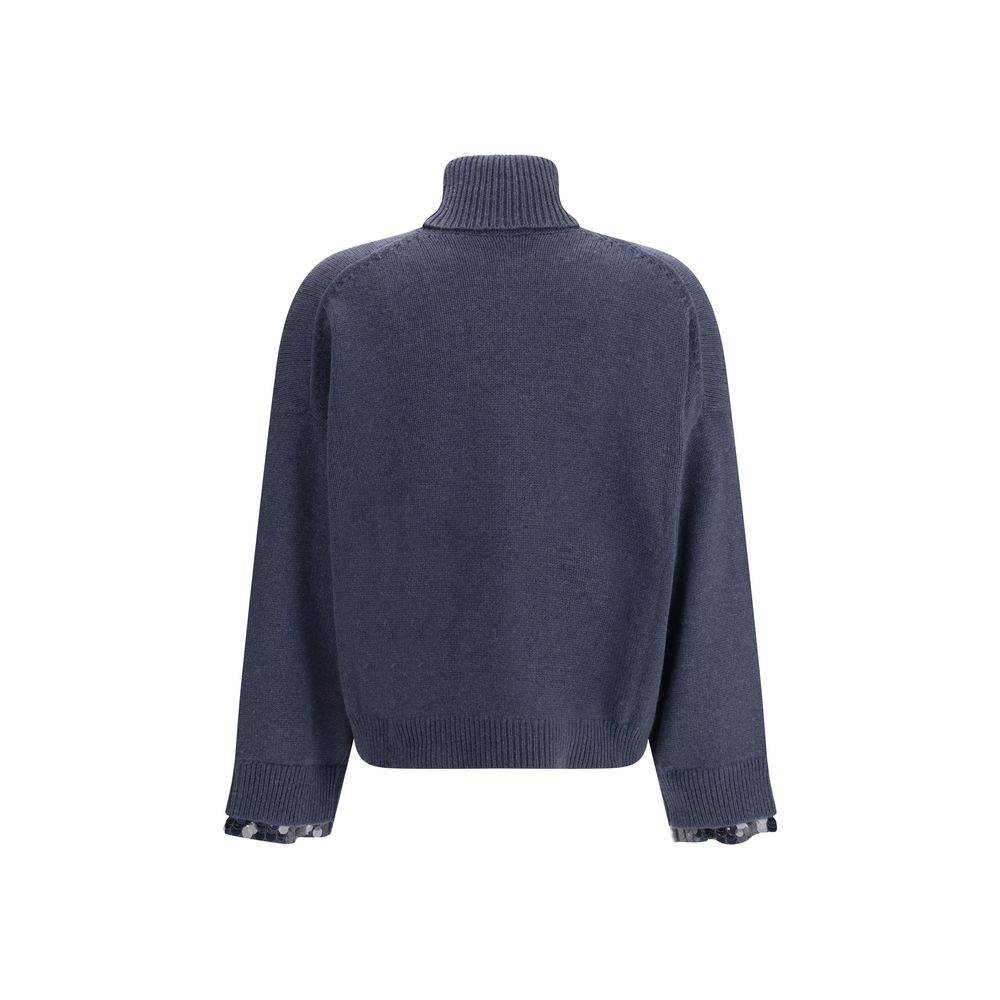 Brunello Cucinelli Blue Fleece Wool Turtleneck