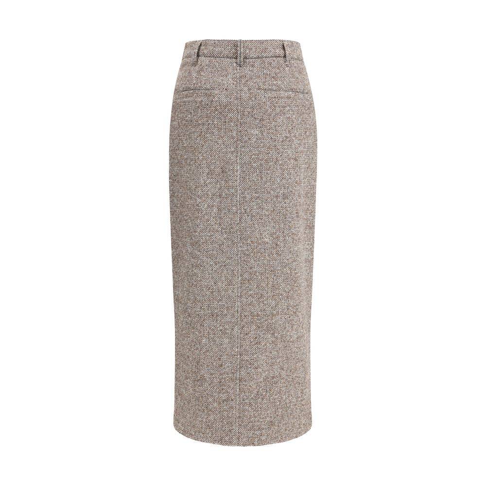 Brunello Cucinelli Brown Fleece Wool Long Skirt
