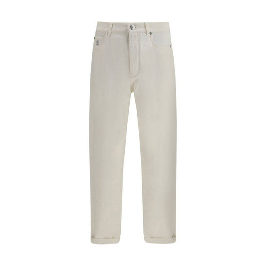 Brunello Cucinelli White Cotton Straight-Leg Jeans