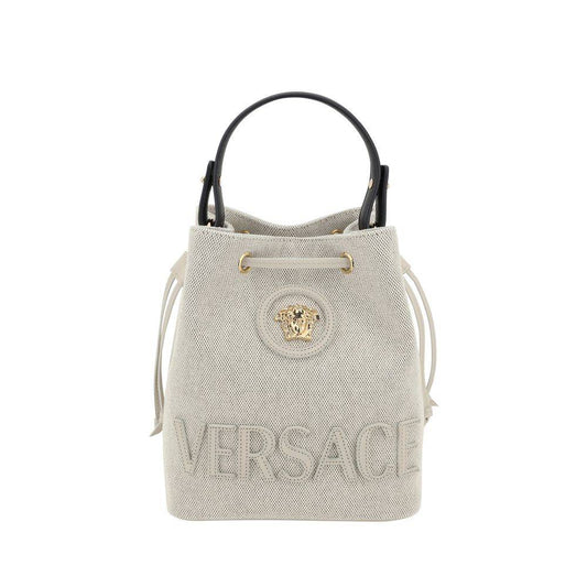 Versace White Fabric Backet Bag