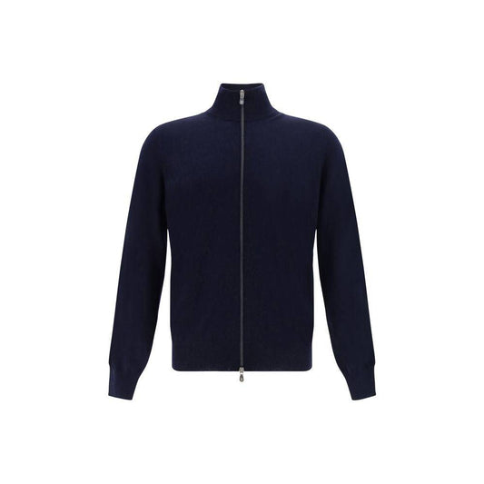 Brunello Cucinelli Blue Fleece Wool Cardigan
