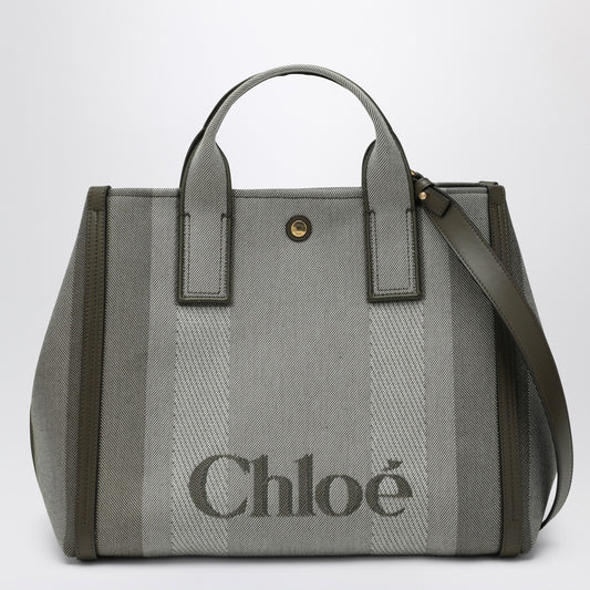 Chloé Chloé Carry tote bag in dark green striped canvas