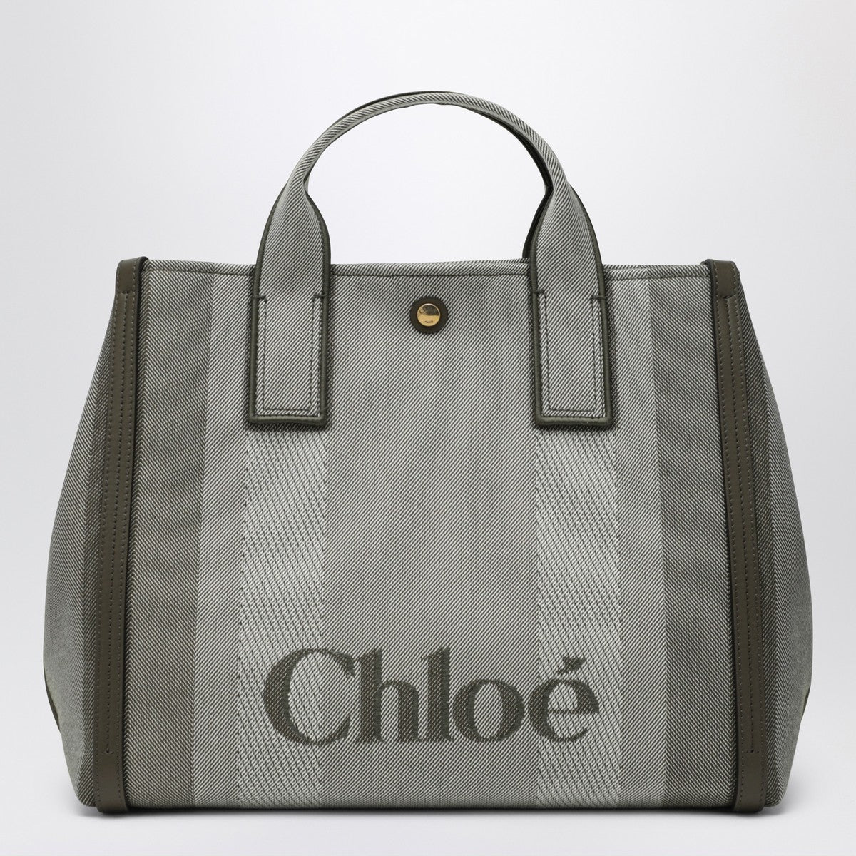 Chloé Chloé Carry tote bag in dark green striped canvas