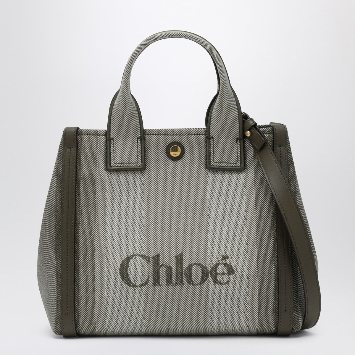 Chloé Chloé Carry Small tote bag in dark green striped canvas