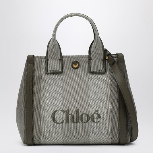 Chloé Chloé Carry Small tote bag in dark green striped canvas