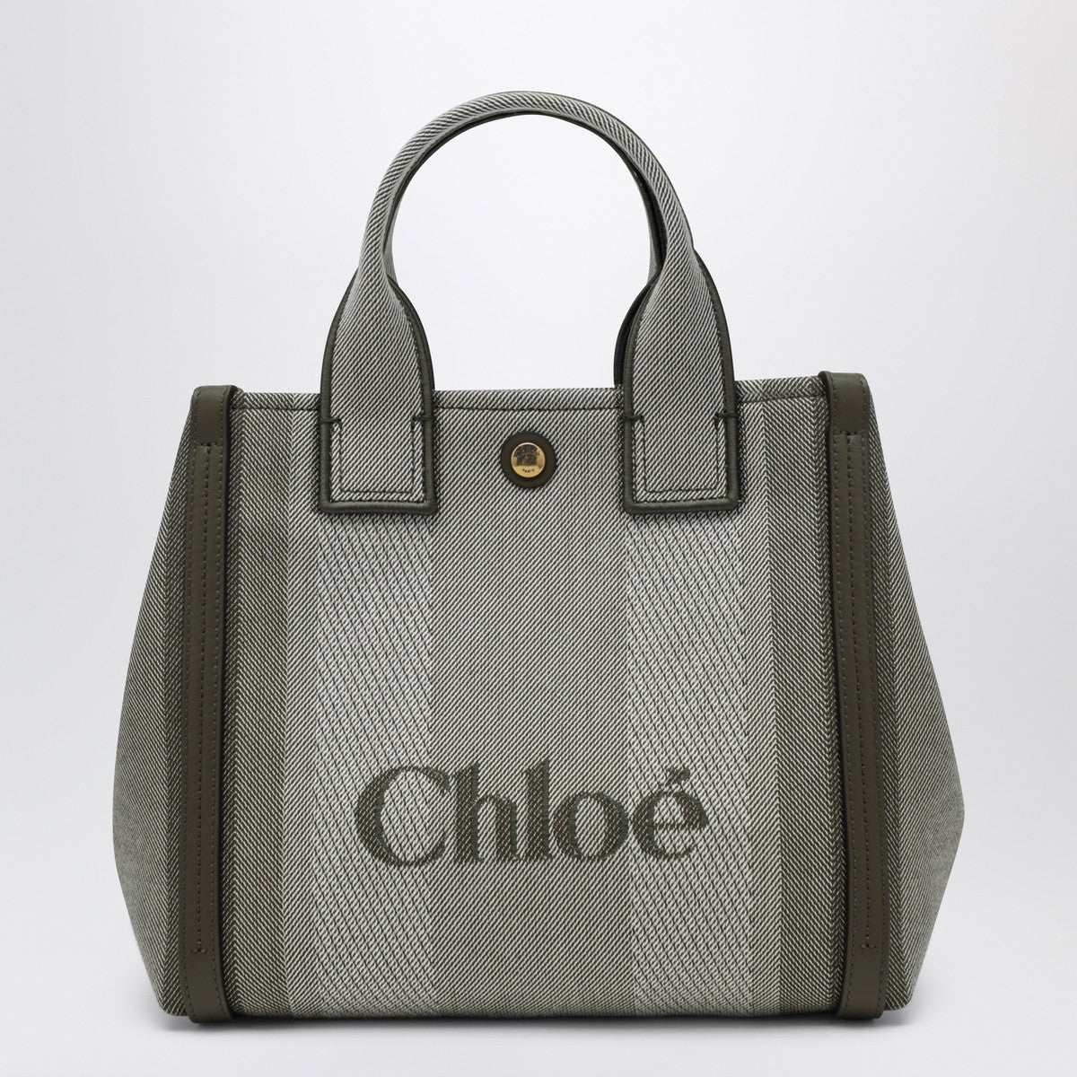 Chloé Chloé Carry Small tote bag in dark green striped canvas