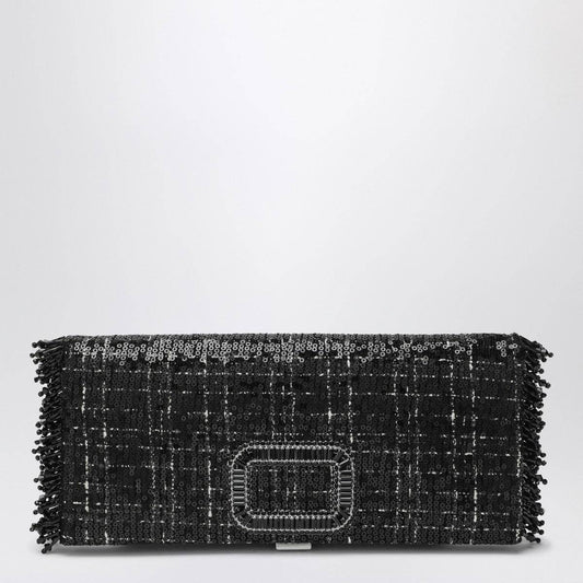 Roger Vivier ROGER VIVIER Black Pilgrim clutch bag with micro sequins