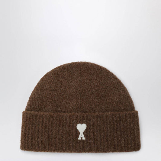 Ami Paris Ami Paris Ami de Coeur brown wool beanie